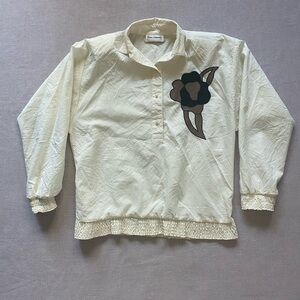 Vintage Pierre Lamonte cream embroidered funky retro top.